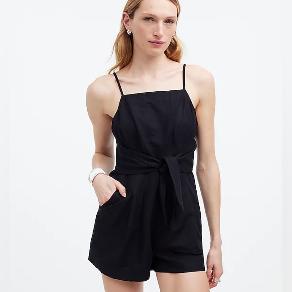 Madewell Tie-Waist Romper In Black Size 2 NWT